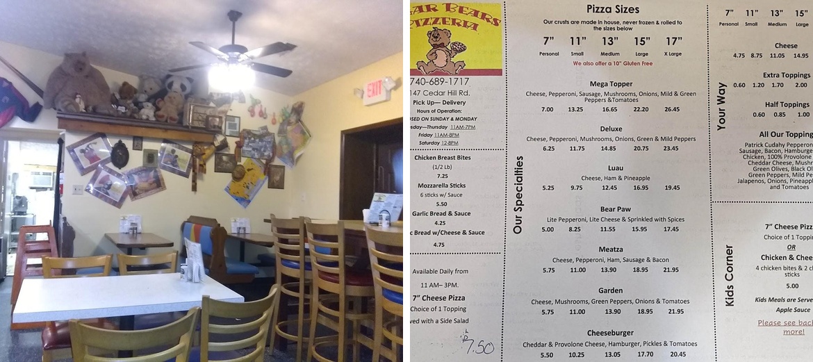 Sugar Bears Pizzeria Menu