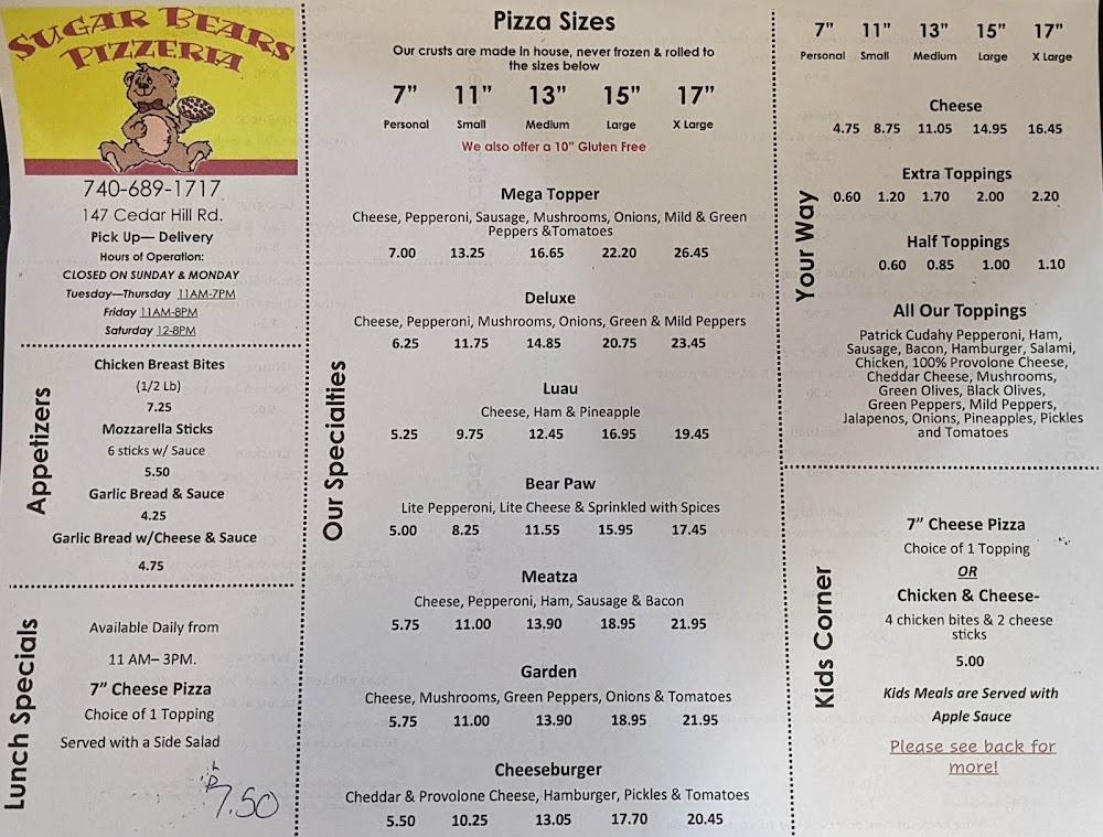 Sugar Bears Pizzeria Menu image 1
